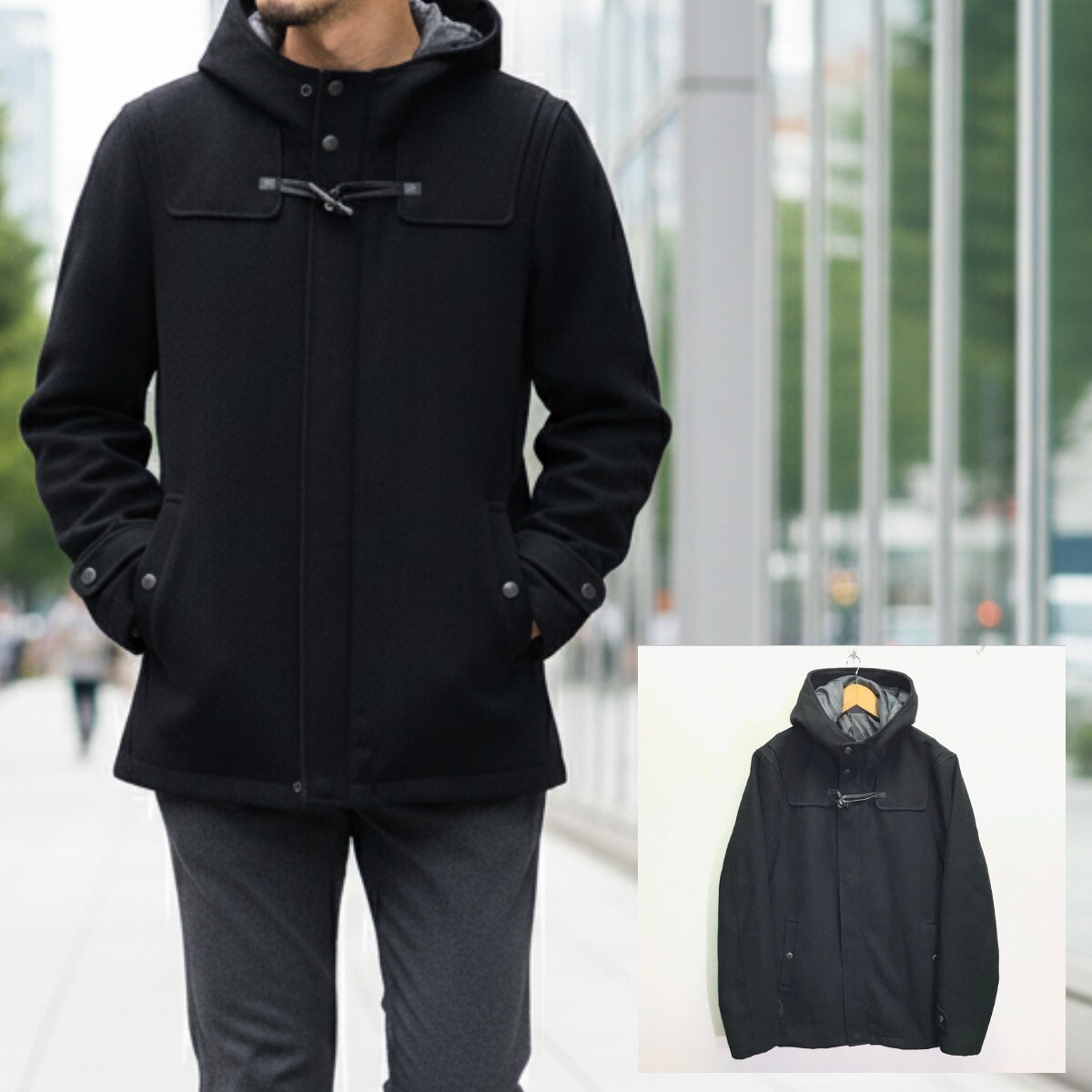 定番アウター◎【TK MIXPICE】ティーケーミクスパイス ダッフルコート タケオキクチ シンプルコーデ 大人カジュアル ブラック XL /Y28283iQ拍卖