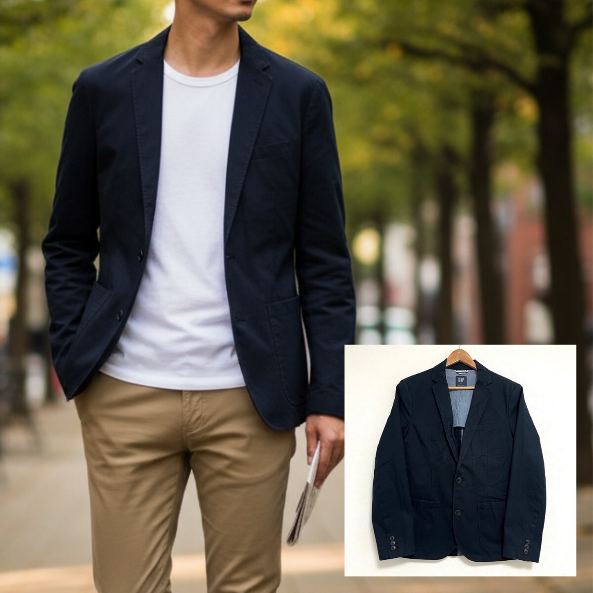 小さいサイズ◎【GAP】ギャップ テーラード ジャケット ブレザー 上着 アウター 通勤 きれいめ カジュアル コットン ネイビー XS/Y24054mm拍卖