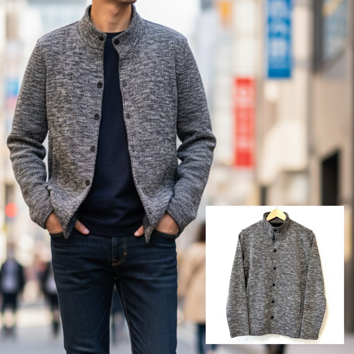 状態良好◎【MK MICHEL KLEIN】ミッシェルクラン ニット カーディガン セーター 大人カジュアル シンプル 秋冬 グレー メンズ 46 /Y24084Uk拍卖