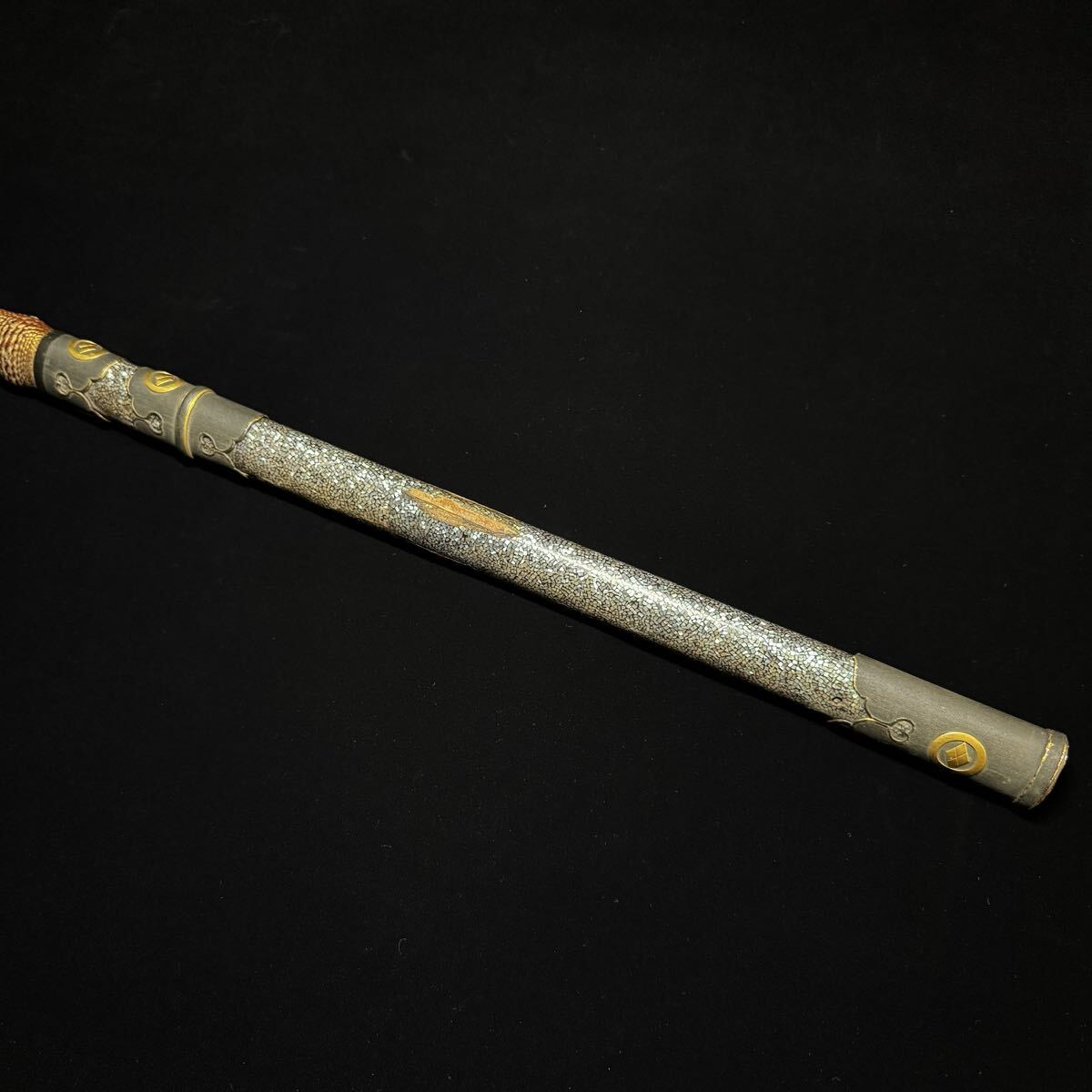 薙刀拵え 丸に武田菱紋 総金具 赤銅魚子地 高彫 金色絵 格調高い最上級金具 銀杏形石突 柄のみ 全長231cm (検) 刀装具 薙刀 拵え 外装拍卖