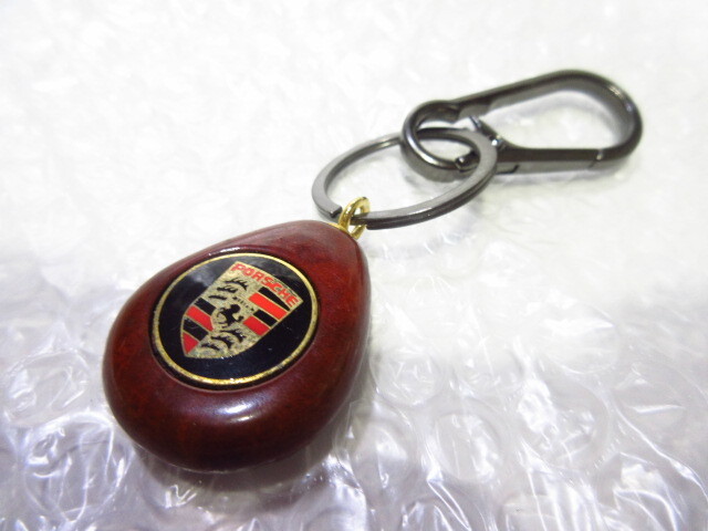 【Spiral】ポルシェ 木目柄 キーリング/ブラッククローム・カラビナ付 未使用品/PORSCHE/拍卖