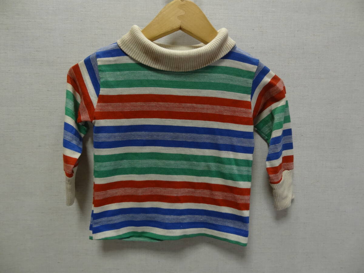 全国送料無料 USA 古着 たぶん アメリカ製 子供服キッズ男の子 タートルネック ボーダー長袖 Tシャツ 95(たぶん2T)拍卖