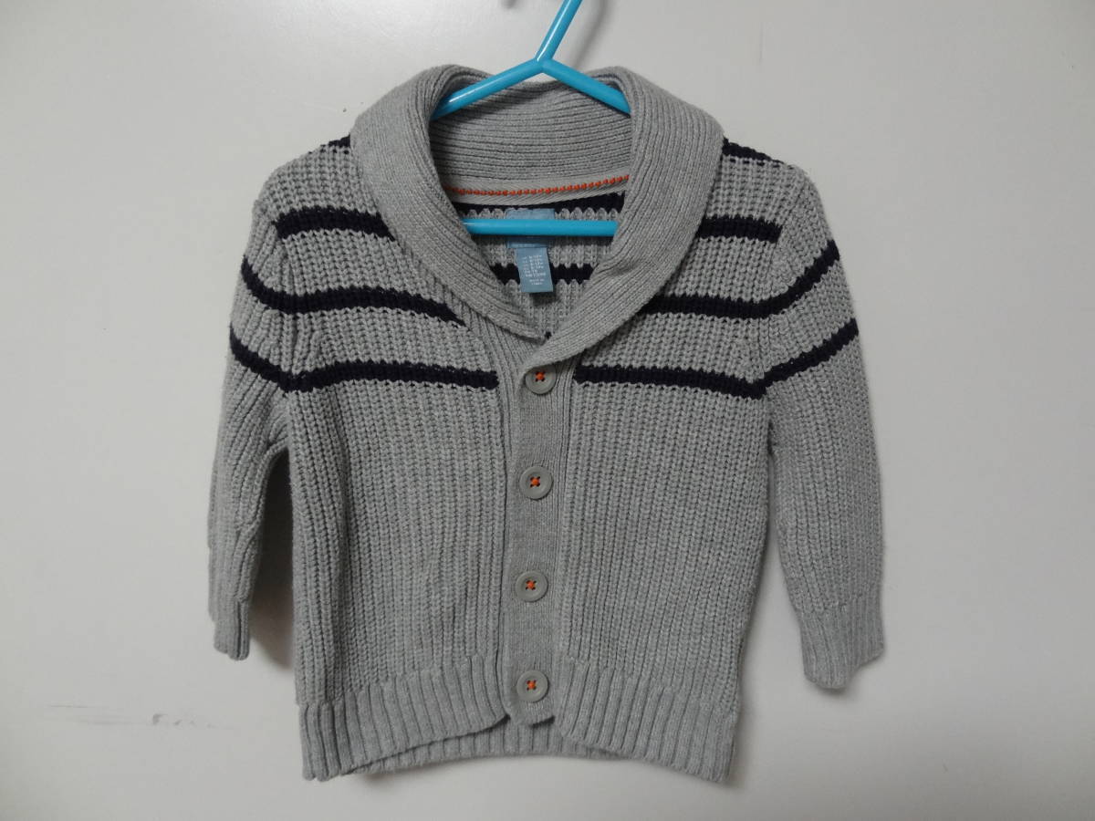 全国送料無料 ベビーギャップ baby Gap 子供服キッズベビー男の子 綿100%へちま襟ライトグレー色ニットカーディガン 70拍卖
