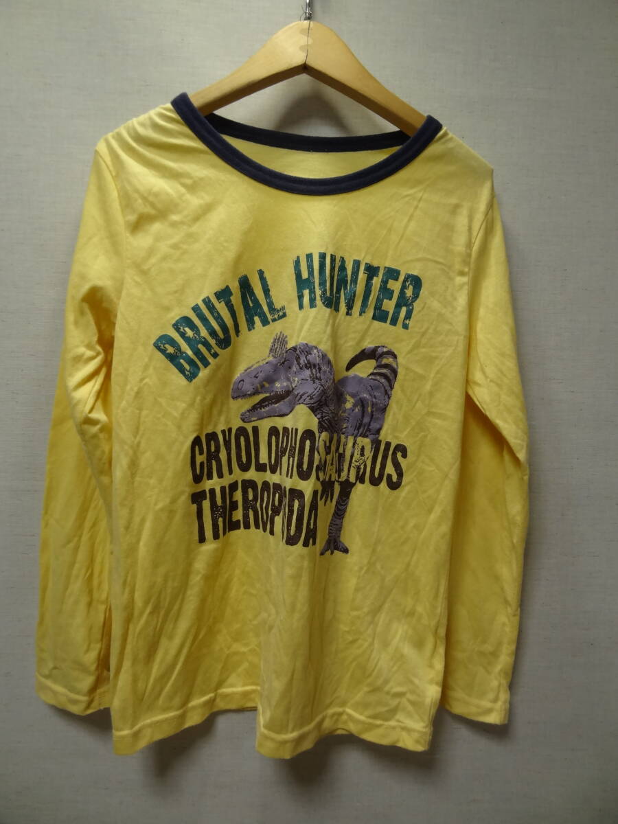 全国送料無料 株フェリシモ 子供服キッズ男の子 ダイナソー 恐竜 プリント 長袖 リンガーTシャツ 150拍卖