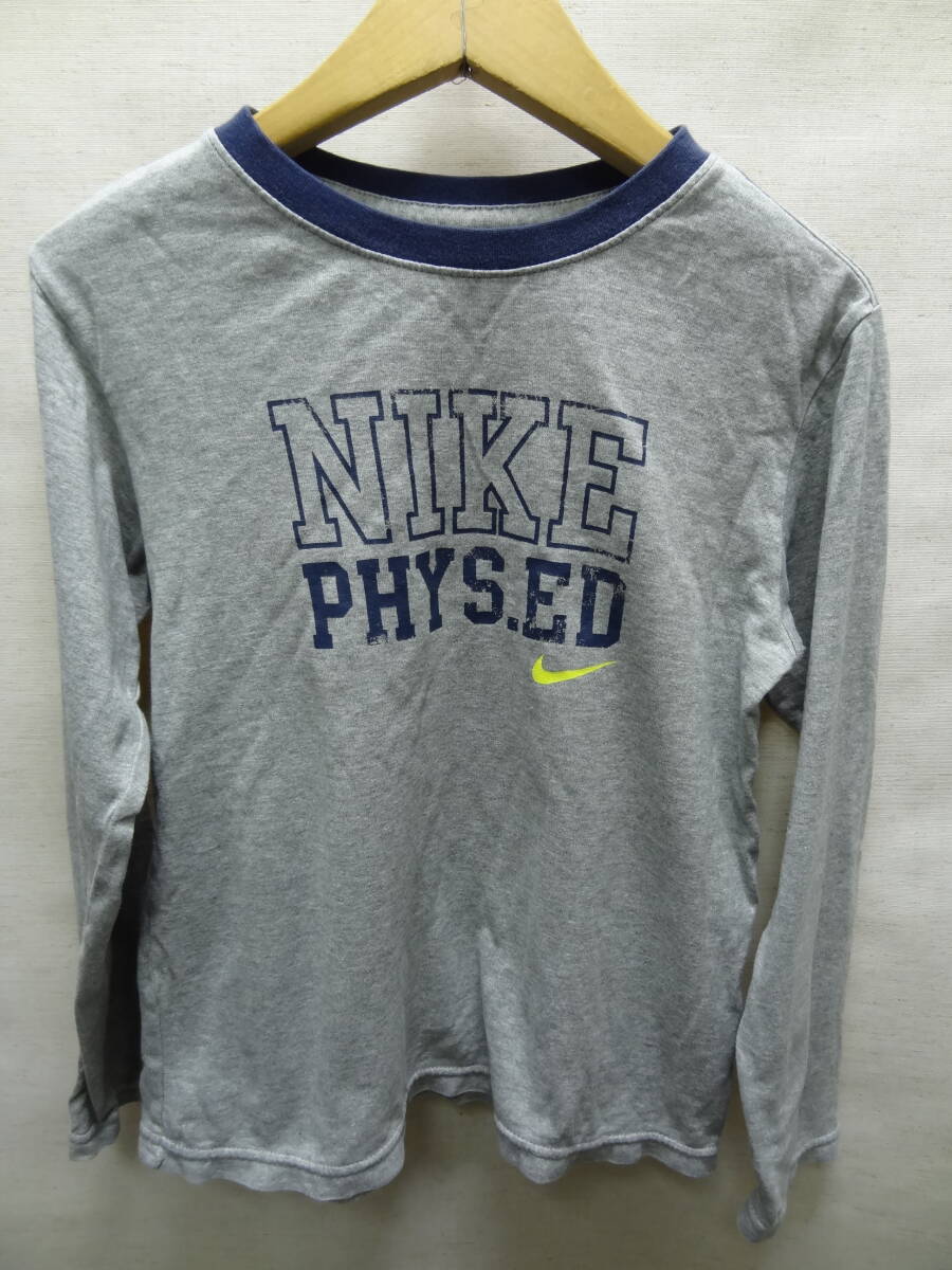 全国送料無料 ナイキ NIKE 子供服キッズ男の子 リンガー 長袖 杢グレー色 綿100%素材 Tシャツ ロンティ 130拍卖