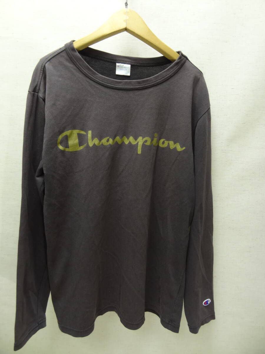 全国送料無料 チャンピオン Champion メンズ 長袖 チャコールグレー色 ゴールドロゴプリントTシャツ ロンティー Mサイズ拍卖