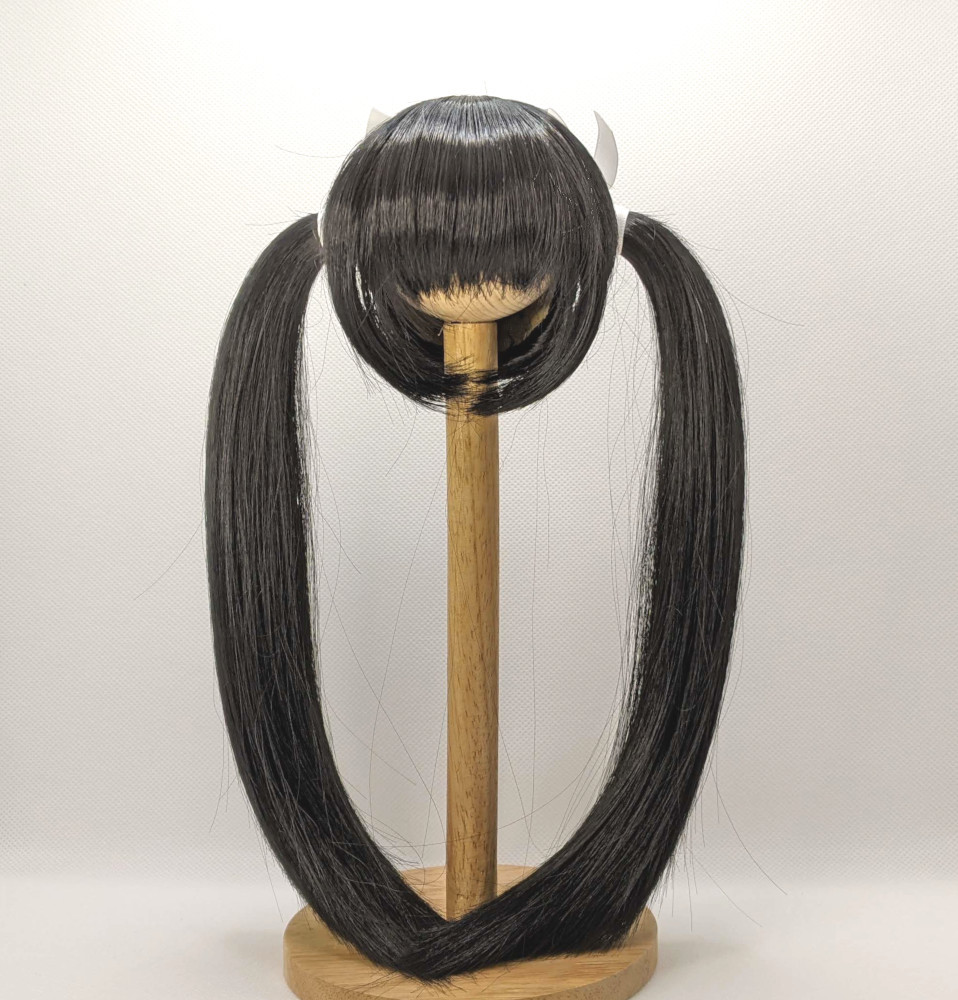 ドールウィッグ 8-9インチ ロングツインテール ブラック拍卖