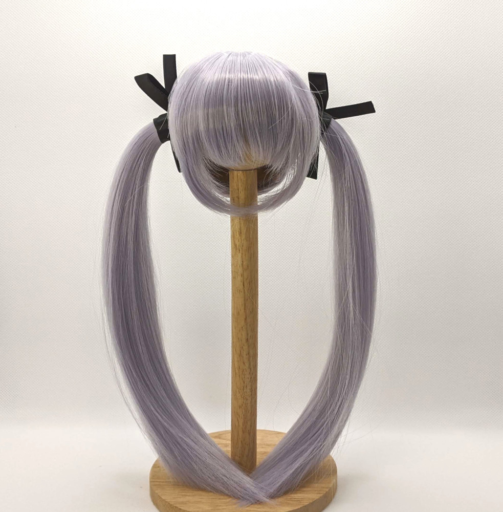 ドールウィッグ 8-9インチ ロングツインテール パープルグレー拍卖