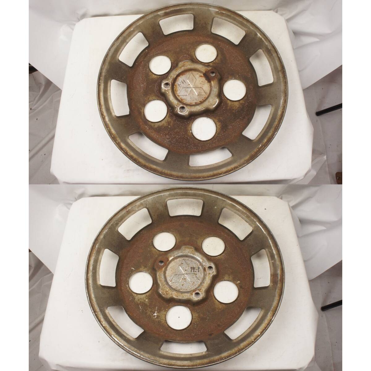 2枚 ホイールキャップ キャンター 三菱ふそう ホイールカバー 鉄チン 当時物 レトロ 錆あり デコトラ DX 参考 キャンター CANTER @2134d拍卖