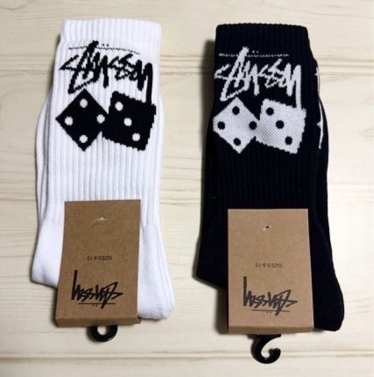 二足セット STUSSY ステューシー サイコロ ダイス ソックス 靴下 メンズ ブラック 黒 ホワイト 白拍卖