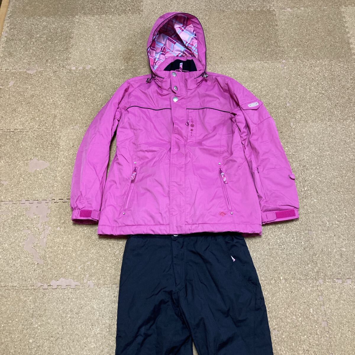 【美品】デサントdescentスキーウェア 上下 セット スノボ スキー スノーボード Lサイズ レディースピンク黒拍卖