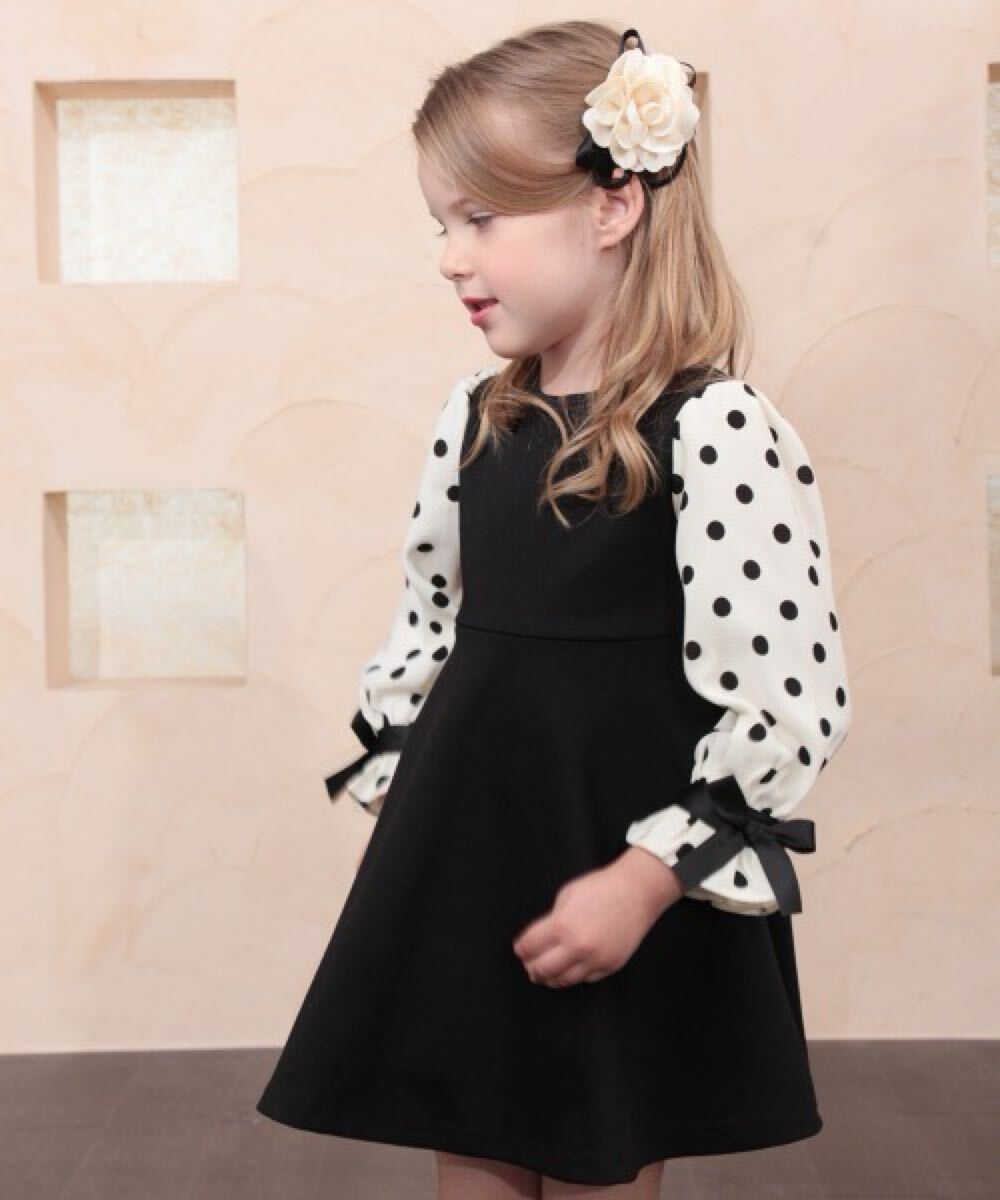 美品 Rora ローラ ヘアゴム 花 フラワー リボン パール付 ブラック × オフホワイト 黒×白 キッズ 子供 大人拍卖