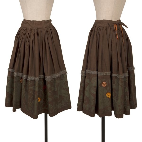 ワールズエンド ネイティブプリントニットテープコットンラップスカート 茶M位拍卖