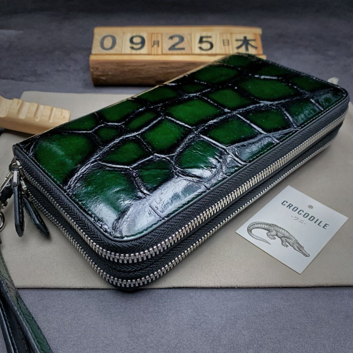 【センター一枚革】ダブルファスナー クロコダイル ワニ革 長財布 ラウンドファスナー 本物保証 肚革使用 小銭入れあり 実物 ビジネス財布拍卖