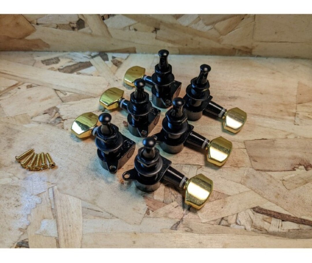 ギター用 ペグ 3:3 未使用品 ブラック&ゴールド拍卖