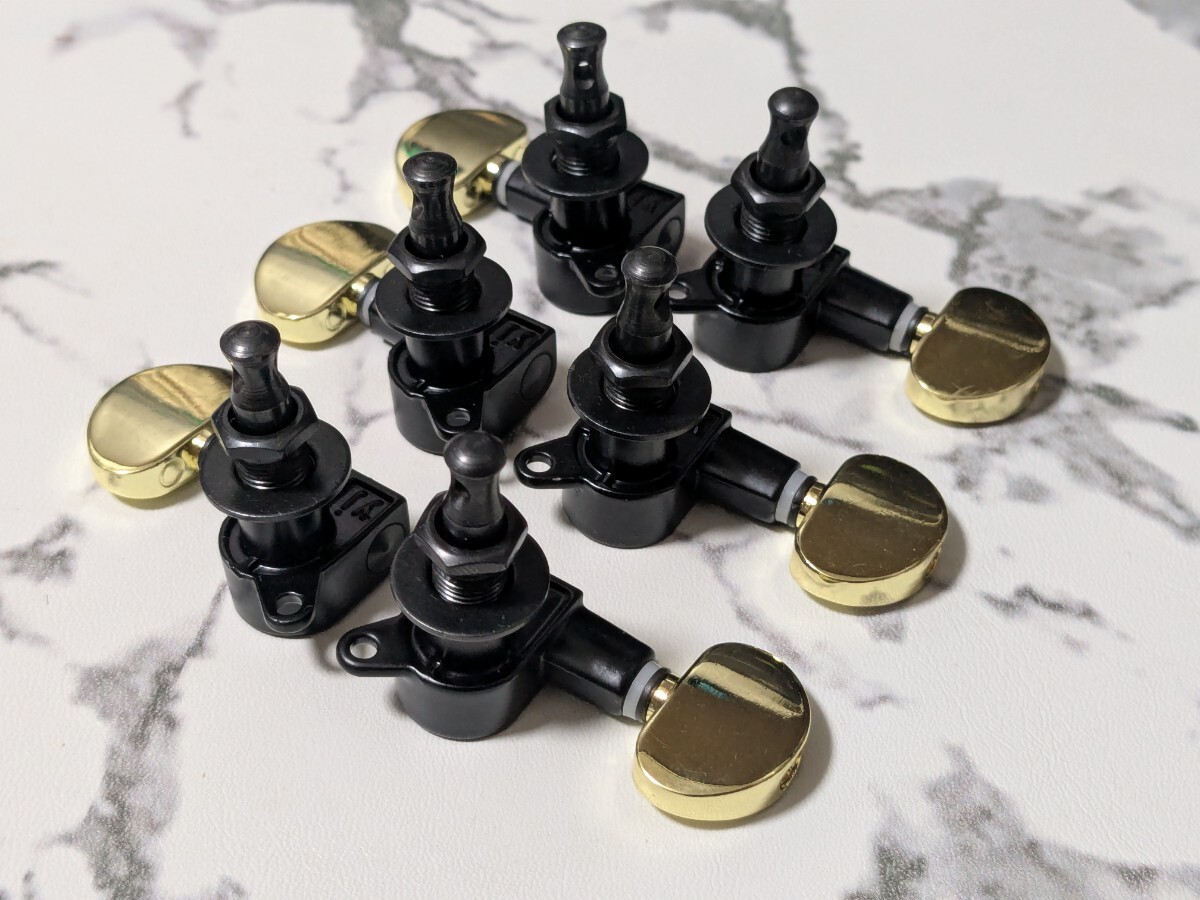 ギター用 ペグ 3:3 未使用品 ブラック&ゴールド拍卖