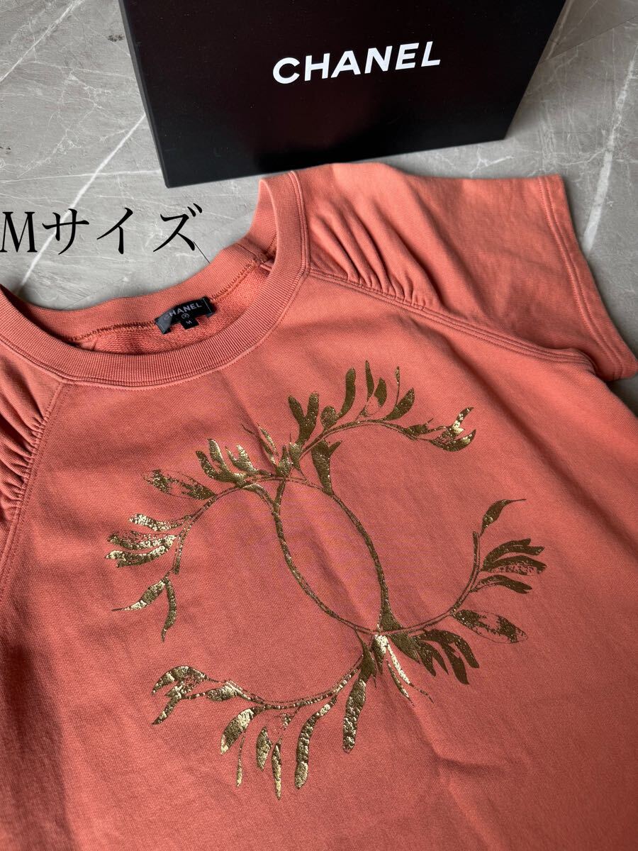 【美品】CHANEL シャネル ココマークゴールド プリント コットン Tシャツ 半袖 M ピンク拍卖