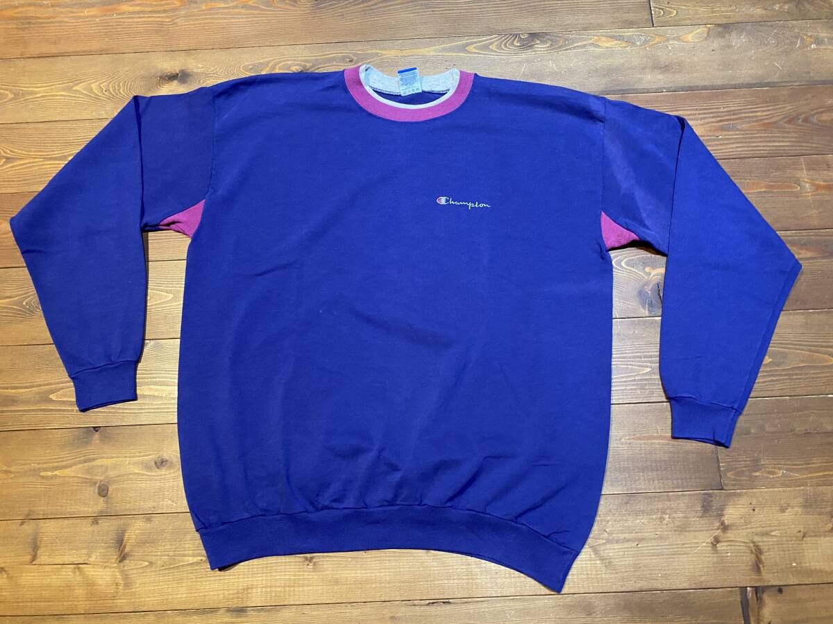 USA製 Champion チャンピオン ロゴ刺繍 レイヤードネック スウェット 拍卖