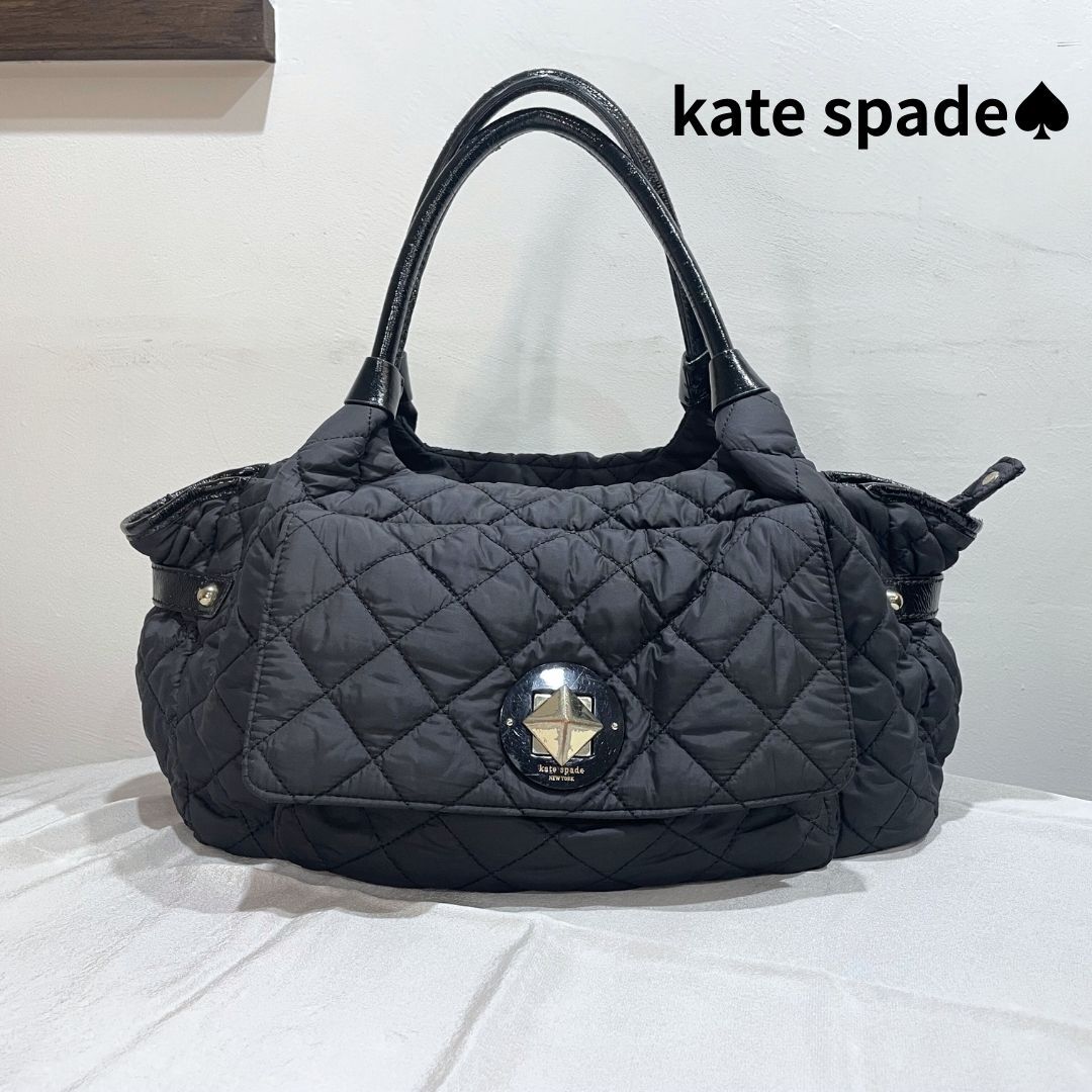 【訳あり】kate spade ケイトスペード トートバッグ 肩掛け ハンドバッグ キルティング エナメル ブラック 黒【送料無料】拍卖