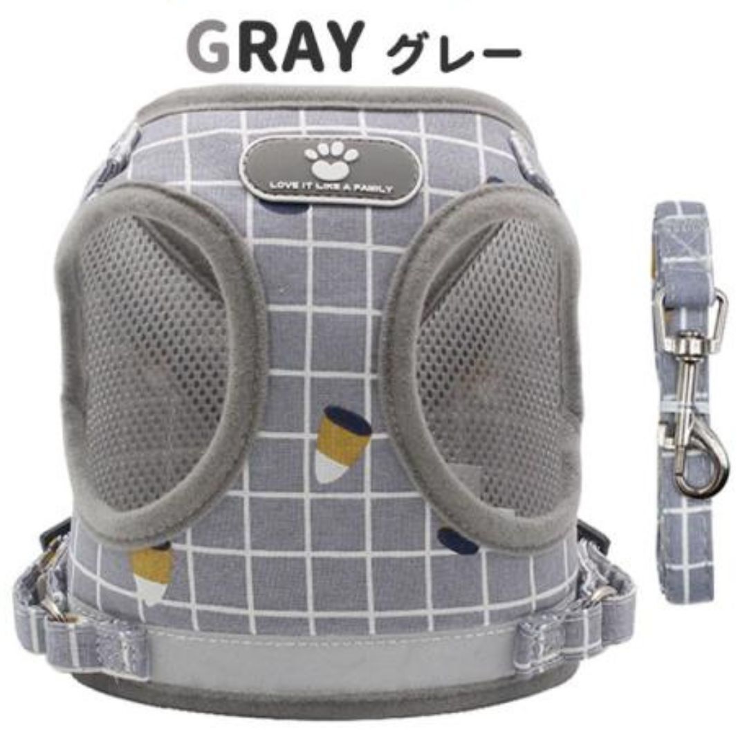 【ハーネス グレー Sサイズ】 犬 おしゃれ 脱げない リード 小型犬 中型犬 大型犬 簡単装着 犬用 胴輪 首輪拍卖