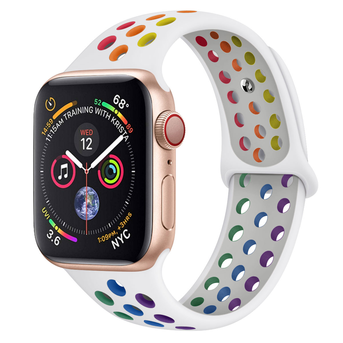 【Applewatch バンド 16 ホワイト×レインボー 42mm/44mm/45mm】アップルウォッチ ベルト series 2 3 4 5 6 SE 7 SE2 8 スポーツ 女性 男性拍卖