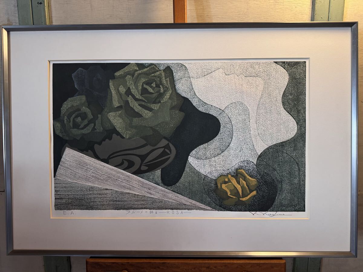 真作 柄澤啓喜 「プルーメの詩 rosa 」大判 木版画 エディション有り 直筆サイン 版画 額サイズ66×99拍卖