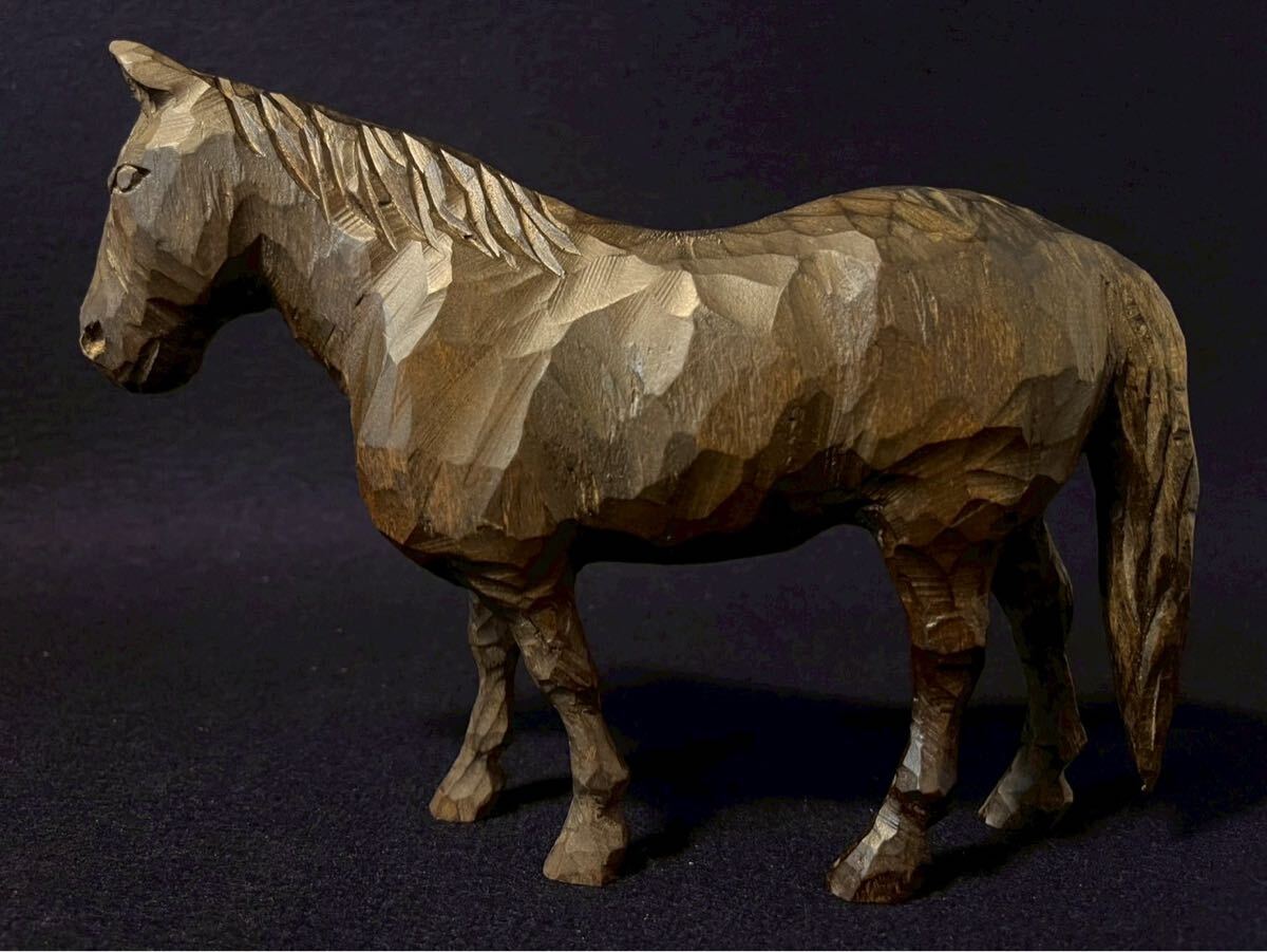 おんたけ彫刻 木曽馬 杉本照岳作 長野 天然木 一刀彫 置物 インテリア 馬 工芸品 オブジェ コレクション 動物 木製 骨董 古美術 拍卖