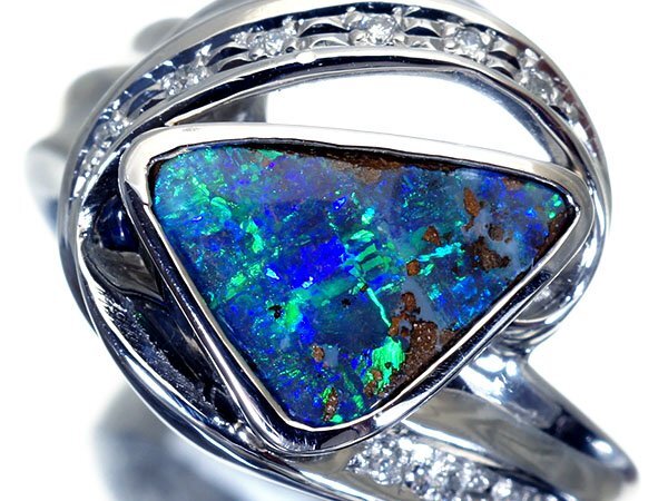【ジュエリー極】夜空の遊色!良質天然ボルダーオパール1.71ct&ダイヤモンド0.06ct 高級Pt900リング h7755gl【送料無料】拍卖