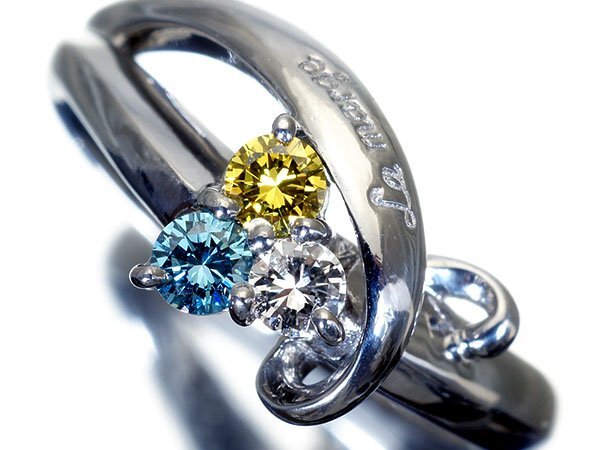 1円~【ジュエリー極】眩い3色の輝き!極上天然3カラーダイヤモンド0.13ct/0.13ct/0.13ct 超高級Pt1000リング h7833ur【送料無料】拍卖
