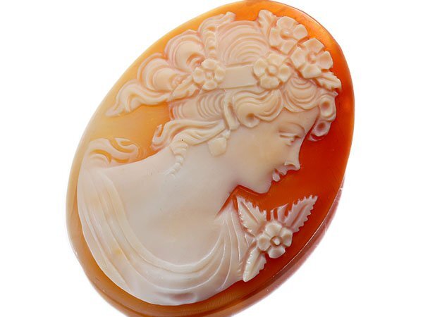 【ジュエリー極】作家品 裏面サイン有り 微笑ましい貴婦人 シェルカメオルース 46.0mm×33.8mm a2574-m【送料無料】拍卖