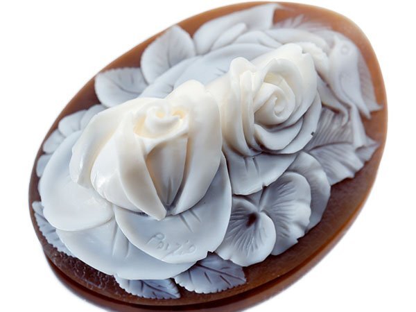 【ジュエリー極】ポルッチオ・ラケーレ作 立体的花デザイン シェルカメオルース 55.6mm×41.2mm a2567il【送料無料】拍卖