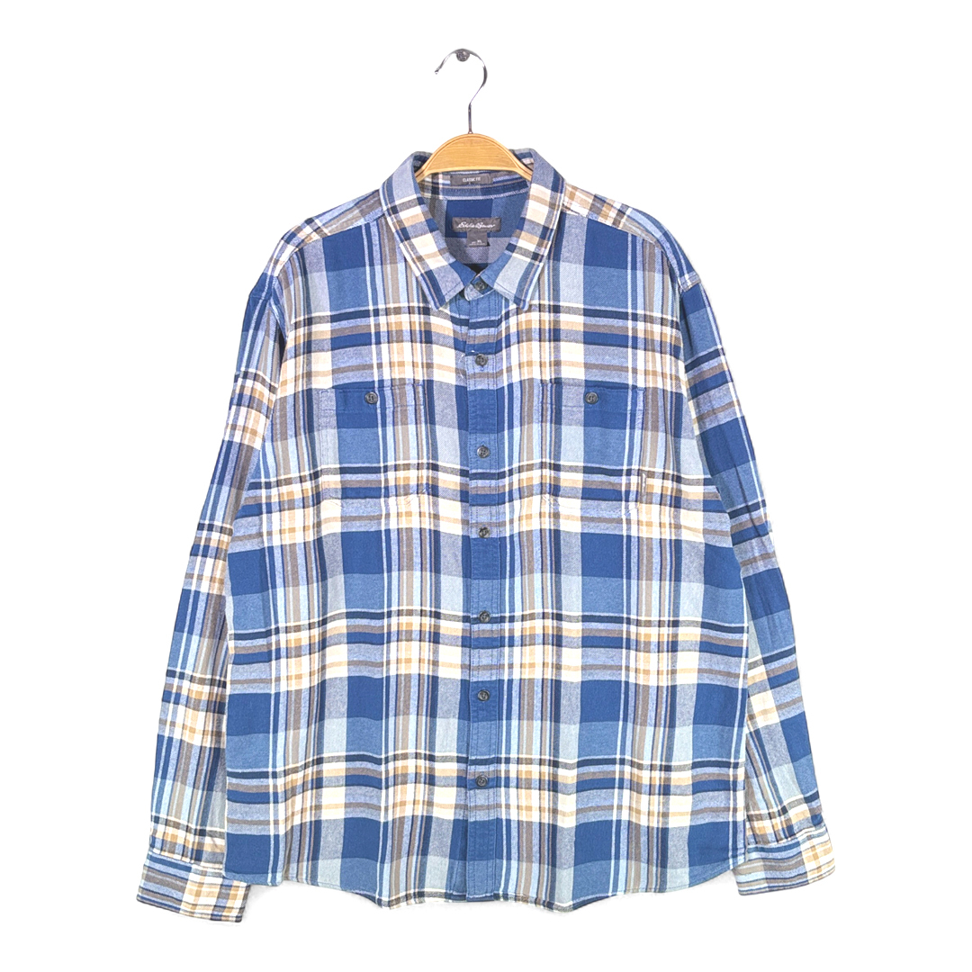 【送料無料】エディーバウアー ネルシャツ ライトフランネル 長袖シャツ Eddie Bauer 青白橙 大きいサイズ メンズXL 古着 @CA9015拍卖