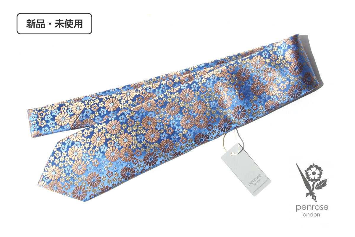 送料無料★新品|未使用|ペンローズ ロンドン|penrose london|フラワー柄シルクネクタイ|02|L.Blue Base拍卖
