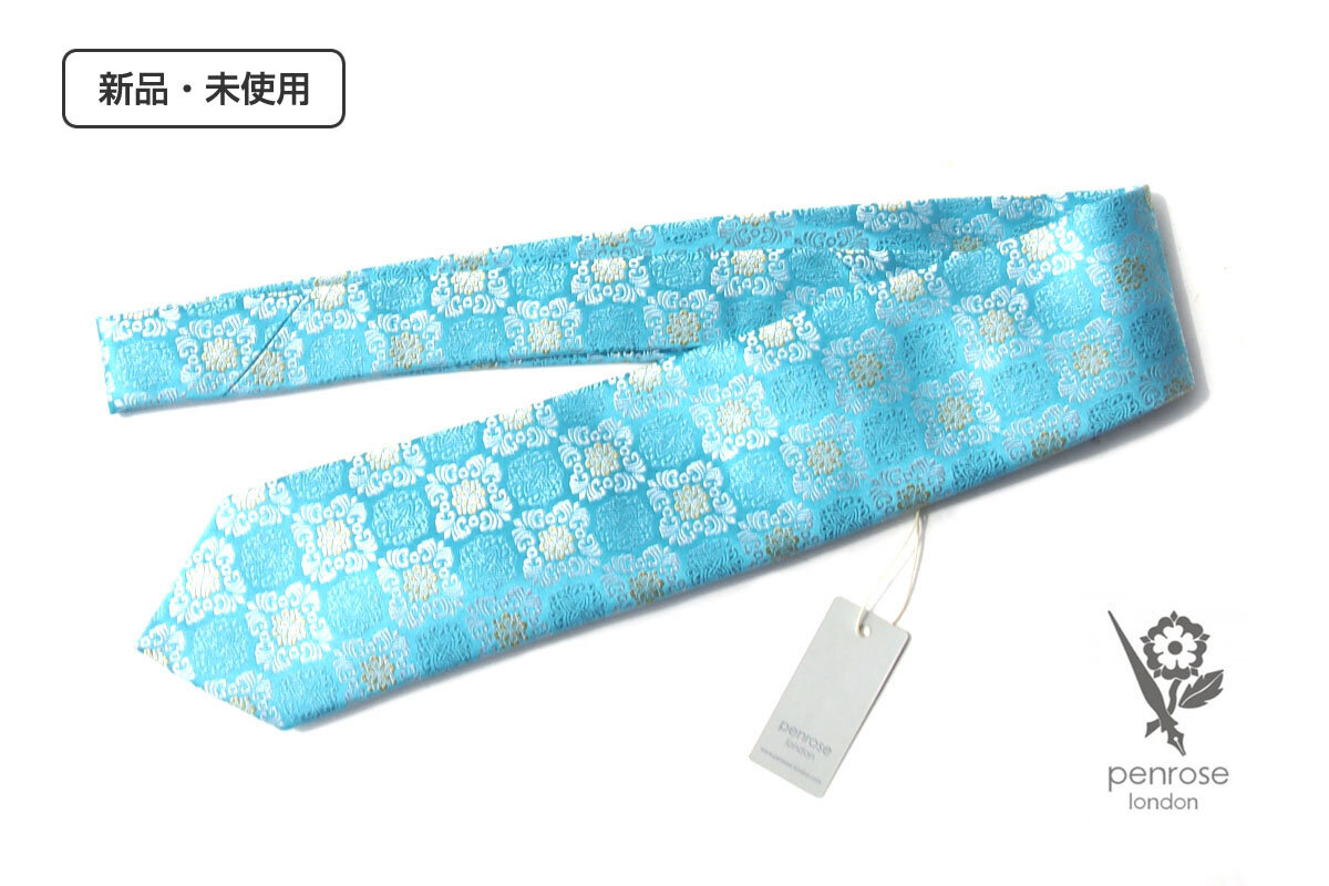 送料無料★新品|未使用|ペンローズロンドン|フラワー柄ネクタイ|11|T.blue Base拍卖