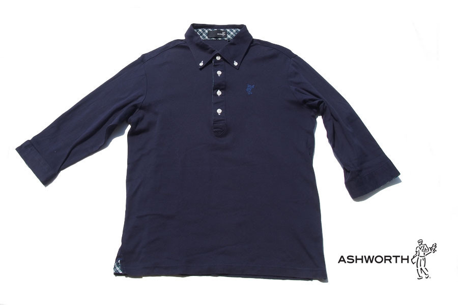 送料無料★【中古】アッシュワース|ASHWORTH|七分袖半袖ポロシャツ|メンズゴルフウェア|M拍卖