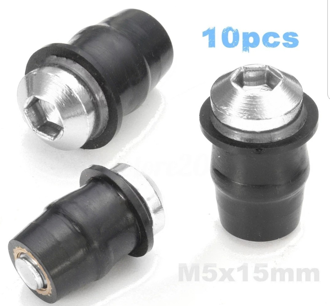 カウリング ボルト M5 5mm×15mm ネジ ナイロン ワッシャー ウェルナット スクリーン シールド カウル 10本セット カウルボルト シルバー拍卖