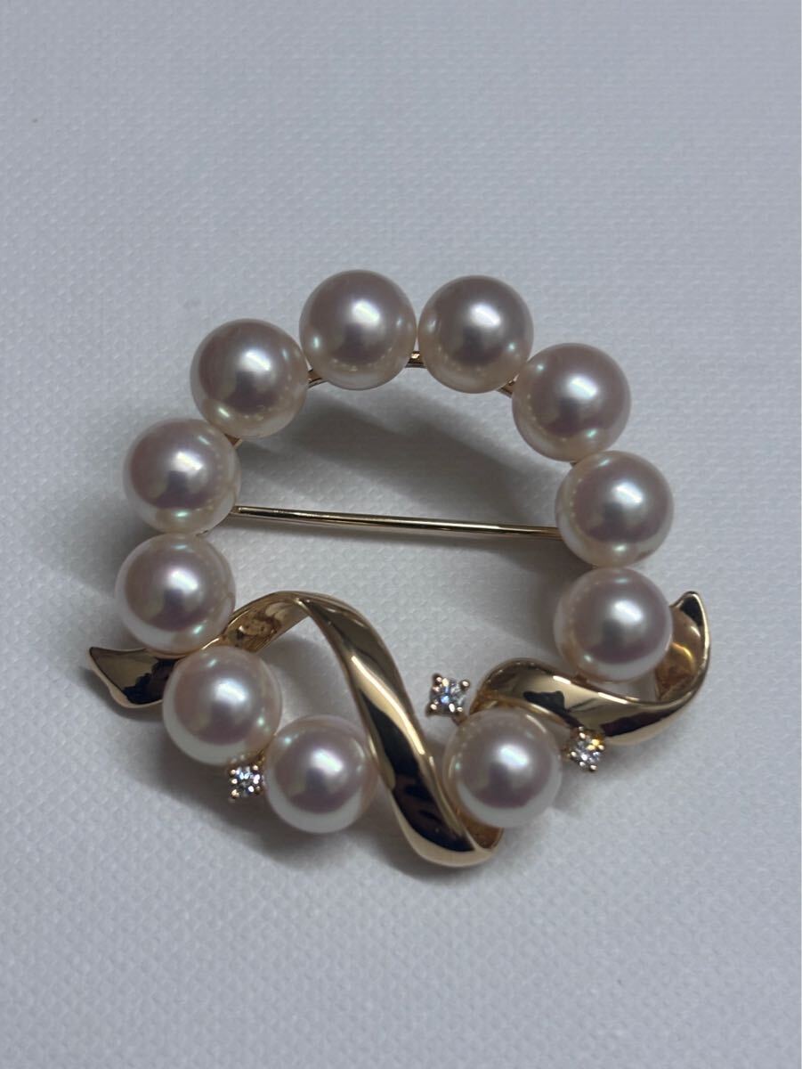 田崎真珠 タサキ TASAKI K18 アコヤ真珠 ダイヤ付き ブローチ拍卖
