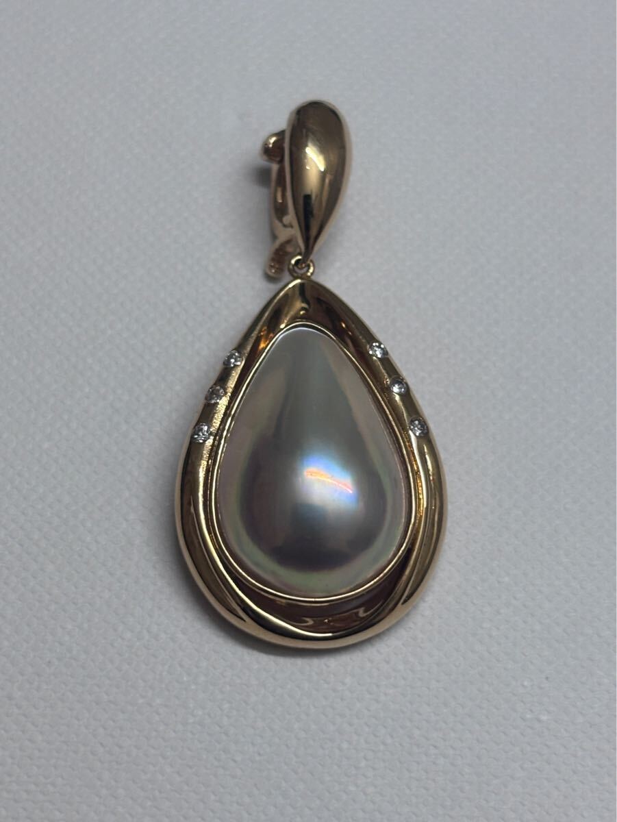 田崎真珠 タサキ TASAKI K18 マベパール ダイヤ付き ペンダントトップ拍卖