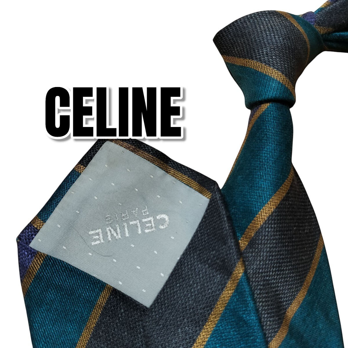 CELINE セリーヌ グリーン系 ストライプ スペイン製 日本製拍卖