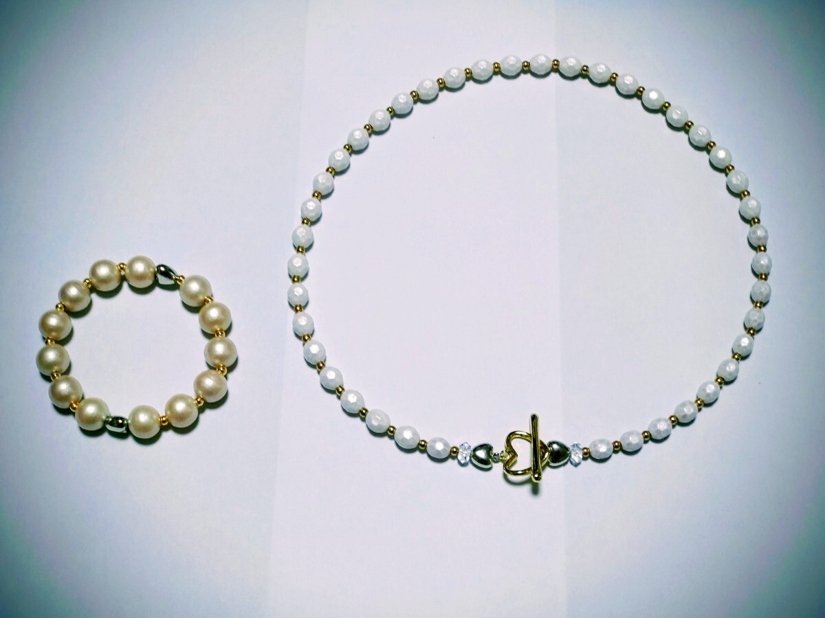 ブレスレット&ネックレスセット 〈ラジュームセラミック素材 ・手作り〉拍卖