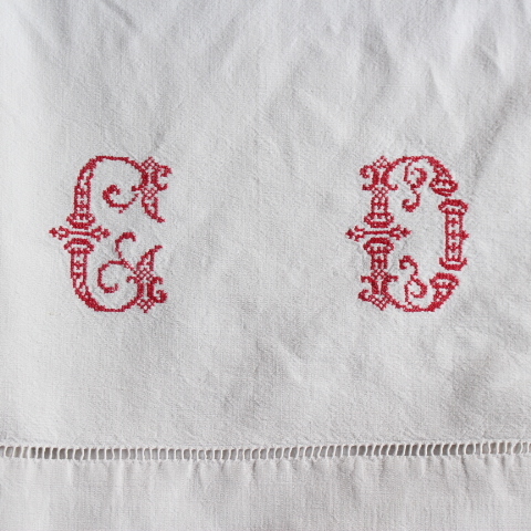 フランスアンティーク イニシャル刺繍入り ベットリネン GD|フランスから発送拍卖
