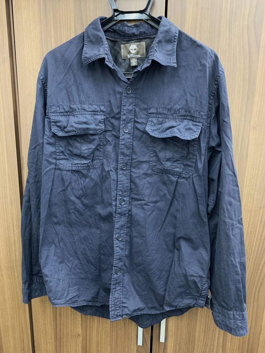 Timberland ティンバーランド メンズ長袖シャツ サイズ=L ネイビー系 ☆洗濯済拍卖