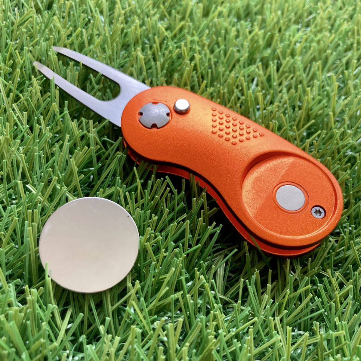 【匿名配送】グリーンフォーク 丸型オレンジ 片手ワンプッシュオープン可能! マーカー付拍卖