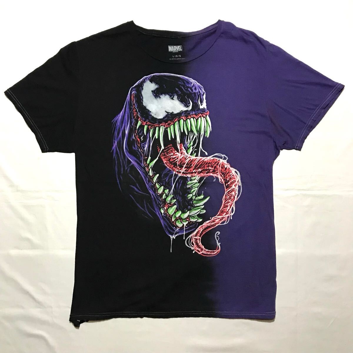 アメコミTee【MARVEL/IVENOM/Face】サイズM/ヴェノム/ブラックxパープル拍卖
