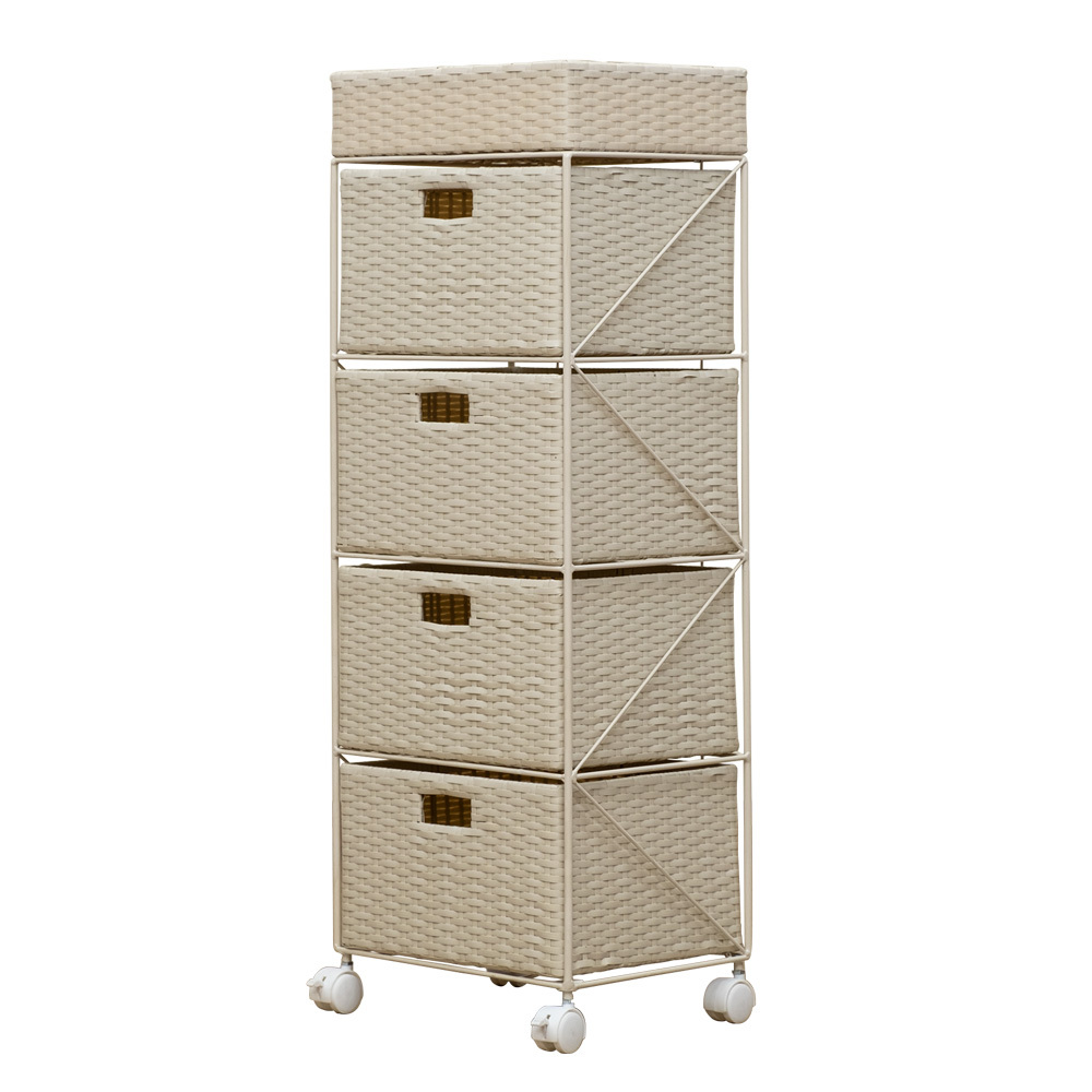 サニタリー収納 チェスト 引き出し 4段 ラタン調 35cm幅 キャスター付き TME-09 アイボリー(IV)拍卖