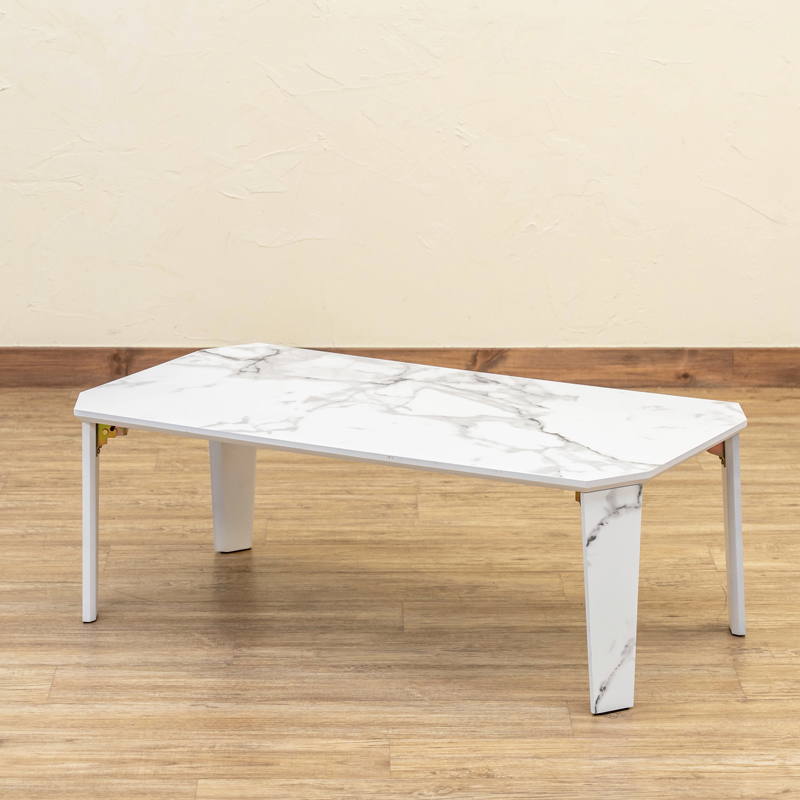 折りたたみテーブル 90cm×50cm 大理石柄 折れ脚 センターテーブル 座卓 ロータイプ ちゃぶ台 SH-12 マーブルホワイト(MWH)拍卖