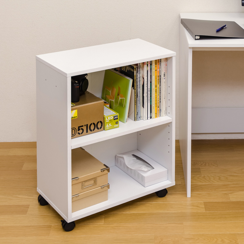 収納ラック キャスター付き 棚2段 53cm×31cm ワゴン デスク脇 HMP-14(WH)ホワイト拍卖