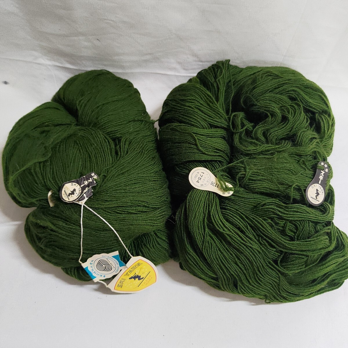 毛糸 カセ500g SKI YARN グリーン 毛100% トップ染め中細 スキー毛糸拍卖