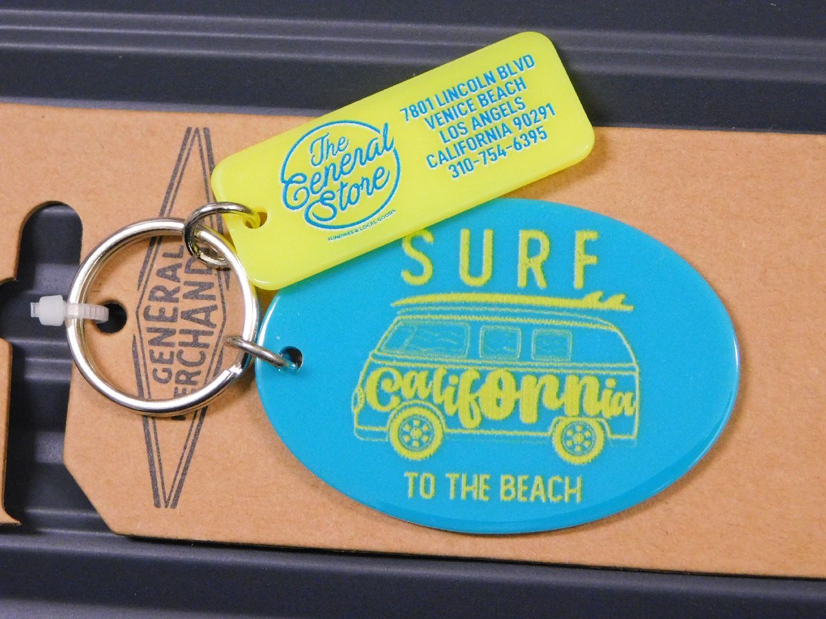 ◆送料\140◆【ビンテージ風アクリルキーホルダー】※《SURF CALIFORNIA / ブルー》 キータグ キーホルダー ワーゲンバス拍卖