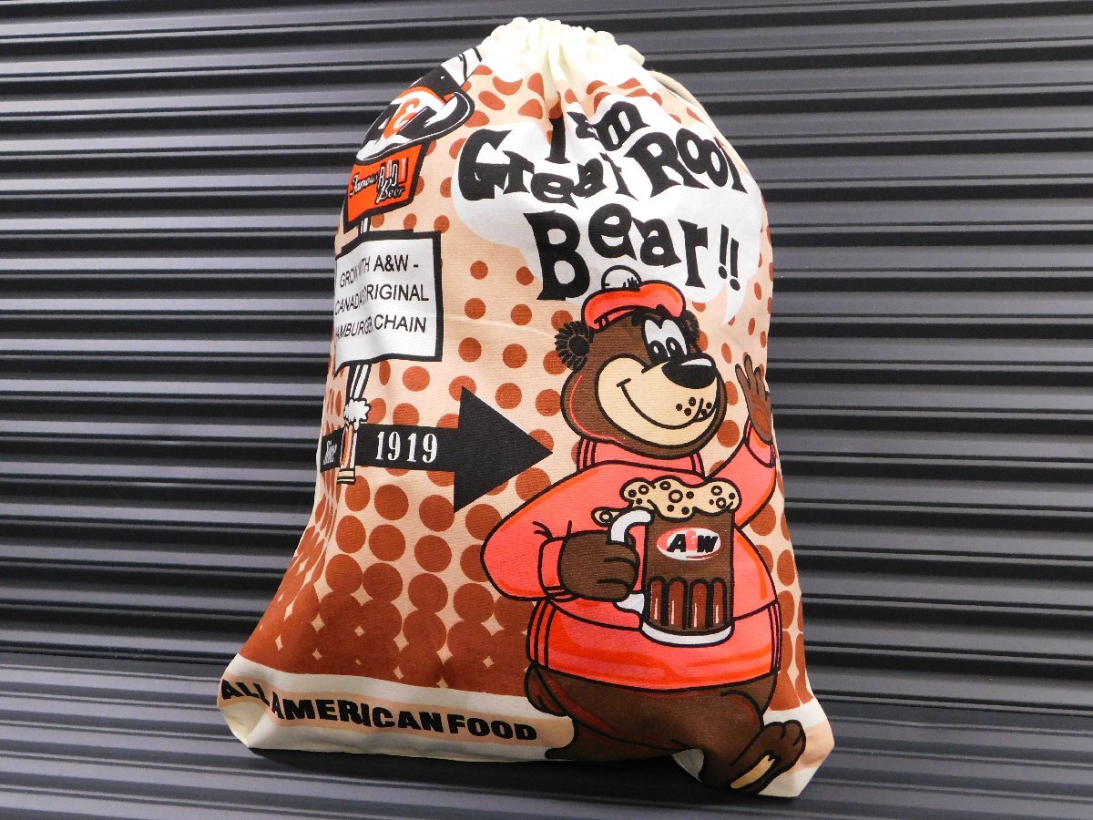 ◆送料\185◆【A&W・ルーティ】※《アドバダイジング 巾着袋 /Lサイズ》 ルートビア 340×260mm シューズバッグ アメリカン雑貨拍卖